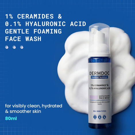Buy DERMDOC by Purplle 1% Ceramides * & 0.1% Hyaluronic Acid Gentle Foaming Face Wash (80 ml) | face wash for dry skin | hydrating face wash | foaming cleanser-Purplle