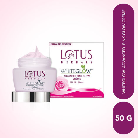 Buy Lotus Herbals Whiteglow Advanced Pink Glow Brightening Cream | SPF 25 | PA+++ | For Dark Spots | Anti-Pollution | For All Skin Types | Preservative Free | 50g-Purplle