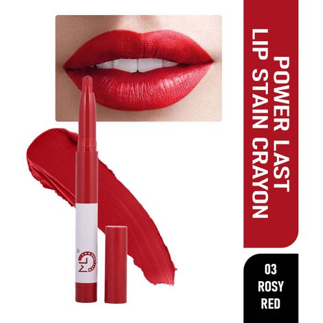 Buy Matt look Power Last Lip Stain Crayon Lipstick, Rich Colour, Non Transfer, Mask Proof & Luxurious Creamy Matte, Rosy Red (1.3g)-Purplle