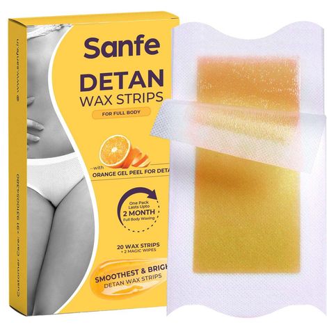 Buy Sanfe Detan Wax Strips | For Legs, Arms, Bikini Line | Easy Cold Gel Formula, Orange Peel Extract, Glycerine, Vitamin C | For Waxing & Detanning | No Heating Required | Long-Lasting Results | Salon Like Results | For Indian Skin | 20 Wax Strips-Purplle