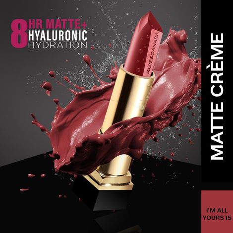 Buy FACES CANADA ComfyMatte Creme Lipstick - I’m All Yours 15 4.2g I 8 Hour Long Stay I No Dryness I Hydrating I Lightweight I Hyaluronic Acid I Cocoa Butter I Vitamin E I Jojoba Oil I Almond Oil I Castor Oil I Shea Butter I Cruelty-free I Vegan-Purplle