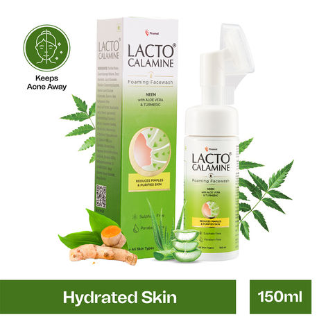 Buy Lacto Calamine Neem Aloe Turmeric Foaming Face wash| Reduces pimples| Purifies skin| With Built-in foaming Brush|Sulphate free face wash|Paraben Free| 150 ml-Purplle