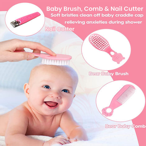 Buy Majestique Baby Grooming Set - Baby Hair Brush, Comb and Nail Cutter Set for Newborns & Toddlers - Pink-Purplle