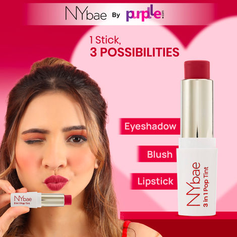 Buy NY Bae 3 in 1 Pop Tint | Lip & Cheek Tint | Lipstick | Eyeshadow | Red Blush | Eyeryday Glow Stick | Dewy Finish | Berry Blush 01 (4.5g)-Purplle