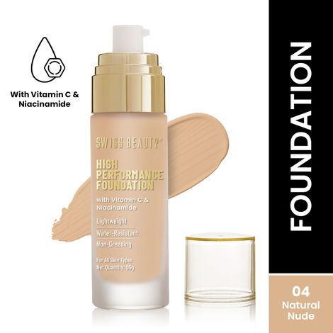 Buy Swiss Beauty High Performance Foundation | Water-Resistant | Medium to Buildable Coverage | Lightweight | Easy to Blend | With Vitamin C & Niacinamide|4 Natural-Nude 55 gm-Purplle