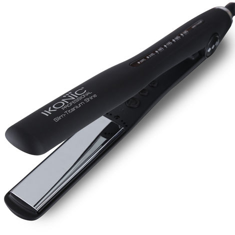 Buy Ikonic Hair Straigtner - Slim Titanium Shine | Black | Ceramic | Corded Electric | Hair Type - All | Heating Temperature - Up To 230 Degrees Celsius-Purplle