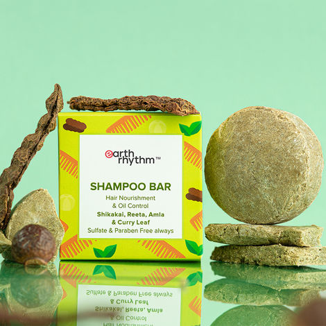 Buy Earth Rhythm Shampoo Bar With Shikakai, Reeta, Amla & Curry Leaf | Strengthen Hair, Controls Frizz, Prevents Premature Greying | for All Hair Types | Men & Women | Without Tin - 80 gm-Purplle