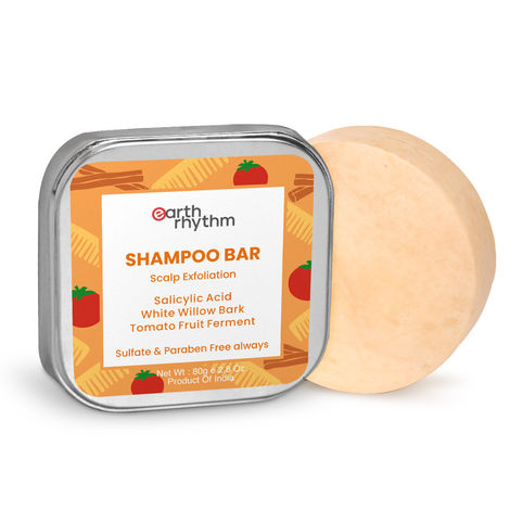 Buy Earth Rhythm Exfoliating Shampoo Bar With Salicylic Acid, White Willow Bark & Tomato Fruit Ferment | Exfoliates Dandruff, Control Sebum Production | for Oily Flaky & Dandruff Scalp | Men & Women | With Tin - 80 G-Purplle