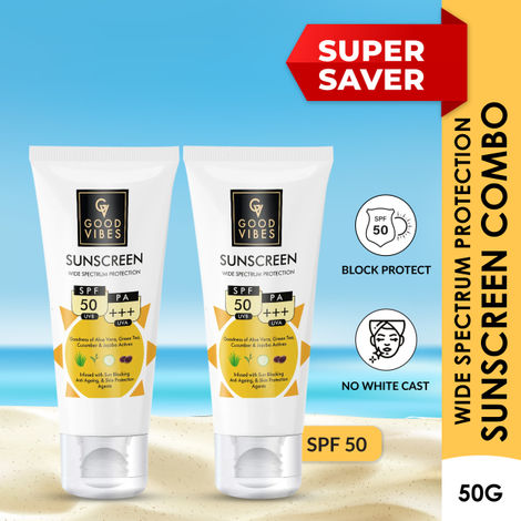 Buy Good Vibes Wide Spectrum Protection Sunscreen with SPF 50: Shield Your Skin from Harmful UV Rays (Pack of 2)-Purplle