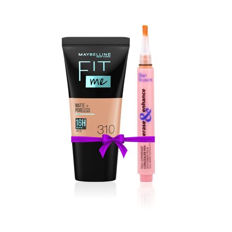 Buy Maybelline New York Fit Me Matte+Poreless Liquid Foundation Tube, 310 Sun Beige, 18 ml + Blue Heaven Erase & Enhance Buildable Coverage Concealer Pen, Peach speacial combo-Purplle