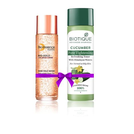 Buy Biotique Cucumber Pore Tightening Refreshing Toner (120 ml) + Bio-essence Bio-Gold Rose Gold Water Essence (100 ml) speacial combo-Purplle