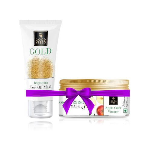 Buy Good Vibes Gold Brightening Peel Off Mask (50 gm) + Good Vibes Apple Cider Vinegar Smoothening Hair Mask (200 gm) special combo-Purplle