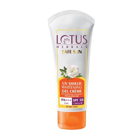 Buy Lotus Herbals Safe Sun UV Shield Whitening Gel Cream | SPF 50 | PA +++ | UVA & UVB Protection | No White Cast | Skin Brightening & Whitening | Non Oily | 100g-Purplle