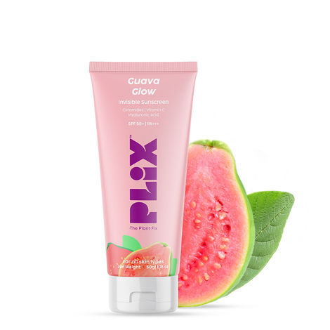 Buy PLIX SPF 50+ Guava Glow Invisible Sunscreen Gel With PA +++| For UV A, UV B & Blue Light Protection with Ceramides, Vitamin C and Hyaluronic Acid| No White Cast, Cruelty-Free | 50 g-Purplle