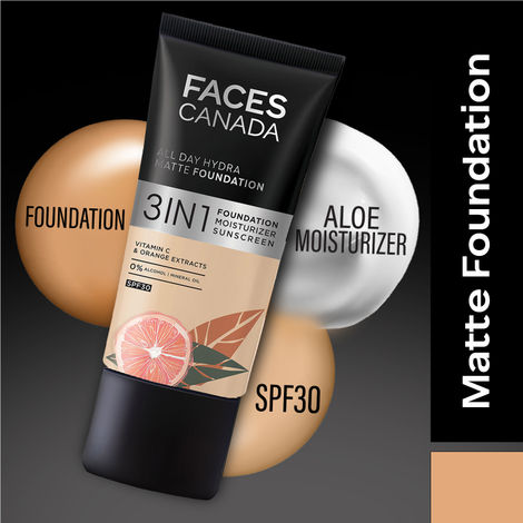 Buy FACES CANADA All Day Hydra Matte Foundation Absolute Ivory 012 15ml | SPF 30 | 24HR Hydration | Aloe Hydration | Oil-Free Matte | Vit C | Paraben Free | Alcohol Free | No Mineral Oil | Vegan-Purplle