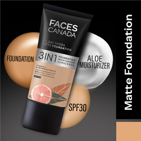 Buy FACES CANADA All Day Hydra Matte Foundation Medium Natural 022 15ml | SPF 30 | 24HR Hydration | Aloe Hydration | Oil-Free Matte | Vit C | Paraben Free | Alcohol Free | No Mineral Oil | Vegan-Purplle