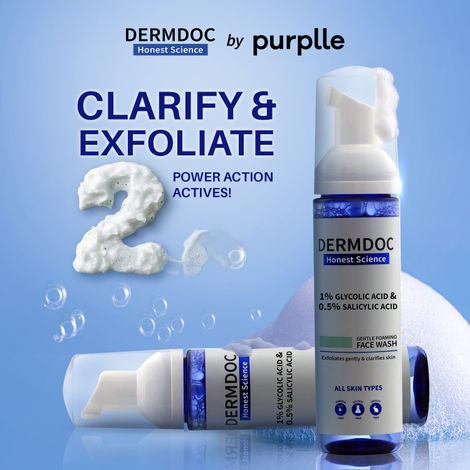 Buy DERMDOC by Purplle 1% Glycolic Acid & 0.5% Salicylic Acid Gentle Foaming Face Wash (80 ml) | foaming face wash for oily acne-prone skin | AHA BHA glow face wash | glowing & fair skin-Purplle