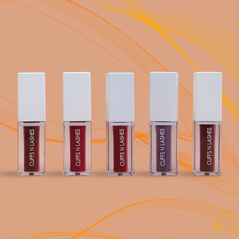 Buy Cuffs N Lashes Combo Pack of Set of 5 Matte Liquid Lipstick ( Royality 01, Heyllo 10, Arabian Nights 02, Launch Day 09, YT 03 )-Purplle