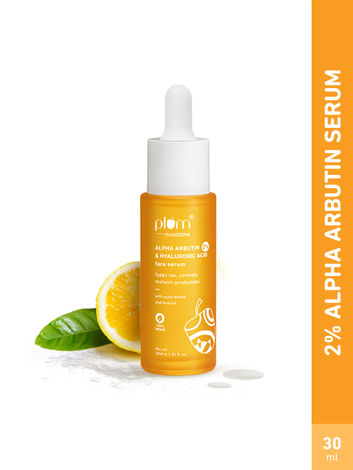 Buy Plum thinkDERMA 2% Alpha Arbutin & Hyaluronic Acid Face Serum | Fades Tan | Brightens Skin | Controls Melanin Production | with Yuzu Lemon & Licorice | Fragrance-Free | 100% Vegan | 30 ml-Purplle