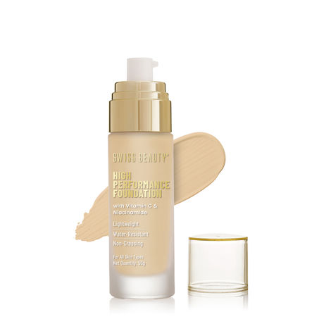 Buy Swiss Beauty High Performance Foundation | Water-Resistant | Medium to Buildable Coverage | Lightweight | Easy to Blend | With Vitamin C & Niacinamide| Medium Beige 55 gm-Purplle