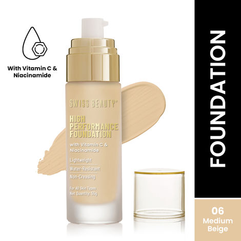Buy Swiss Beauty High Performance Foundation | Water-Resistant | Medium to Buildable Coverage | Lightweight | Easy to Blend | With Vitamin C & Niacinamide|6 Medium Beige 55 gm-Purplle