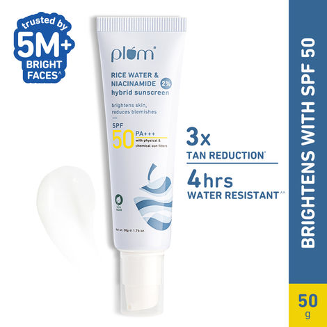 Buy Plum 2% Niacinamide Sunscreen SPF 50 PA+++ With Rice Water - No White Cast, Brightens, Dermat-Tested 50 gm-Purplle