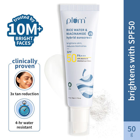 Buy Plum 2% Niacinamide Sunscreen SPF 50 PA+++ With Rice Water - No White Cast, Brightens, Dermat-Tested 50 gm-Purplle