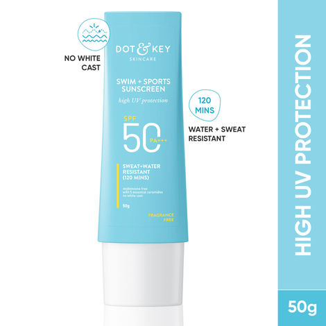 Buy DOT & KEY SWIM + SPORTS SUNSCREEN SPF 50 PA+++ | With 5 Essential Ceramides | UVA+UVB Damage, Dryness, Tan & Sunburn Protection | Sweat + Water Resistant 120 Min | No White Cast | For All Skin Types | 50gm-Purplle