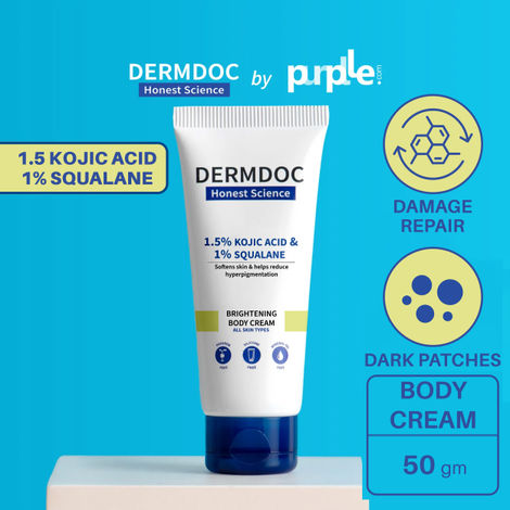 Buy DERMDOC by Purplle 1.5% Kojic Acid & 1% Squalene Brightening Body Cream (50g) | daily brightening body lotion | dark spots, sun tan, dark patches, hyperpigmentation-Purplle