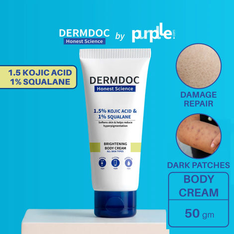 Buy DERMDOC by Purplle 1.5% Kojic Acid & 1% Squalene Brightening Body Cream (50g) | daily brightening body lotion | dark spots, sun tan, dark patches, hyperpigmentation-Purplle