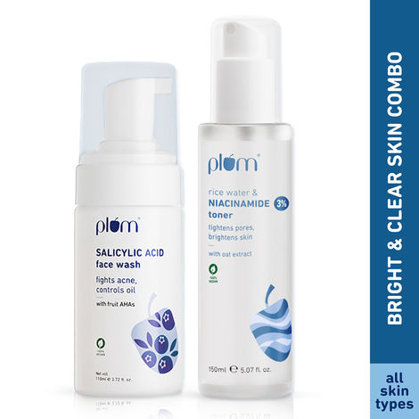 Buy Plum Clear & Hydrate Duo: Salicylic Acid Foaming Face Wash + Niacinamide Toner Combo Combo of 2-Purplle