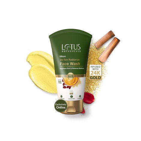 Buy Lotus Botanicals Ubtan De-Tan Radiance Face Wash | Infused with 24K Gold | For Glowing & Rejuvenated Skin, Anti-Tan | No Silicon, No Sulphates, Non-Comedogenic, No Preservatives | 100 ml-Purplle