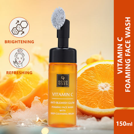 Buy Good Vibes Vitamin C Anti- blemish Glow Foaming Face Wash With Deep Cleansing Brush | Brightening, Skin Illuminating (150 ml)-Purplle