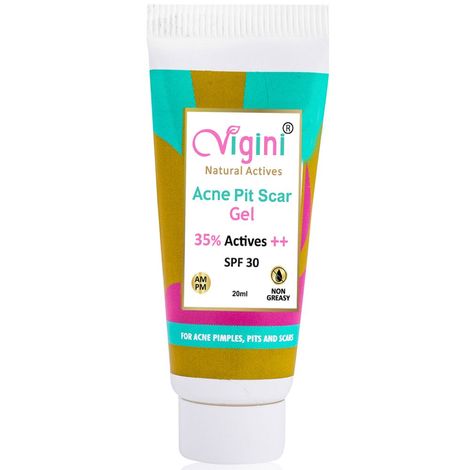 Buy Vigini 35% Actives Acne Pit Scars Spot Stop Face Day Night Gel Oily Prone Skin Pimples Remover Reduce Redness Pores Tightening Niacinamide Tea Tree Oil (Salicylic Glycolic Hyalurnoic) Acid Neem Ext SPF 30 Men Women 20ml-Purplle