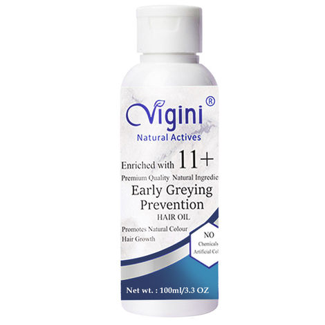 Buy Vigini Early Anti Premature Grey Delay Greying Hair Care Oil Control Fall Loss Thinning Rough Dry Itchy Scalp for Nourishment Amla,Onion Seed Oil, Flaxeed Oil, Currry Leaves,Sage Oil 100 ml-Purplle