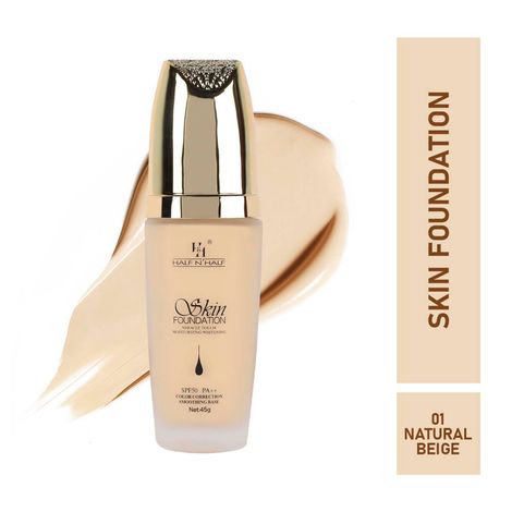 Buy Half N Half Skin Foundation Miracle Touch Moisturizing Whitening, SPF 50 PA++ Colour Correction Smoothing Base, Natural Beige (45gm)-Purplle