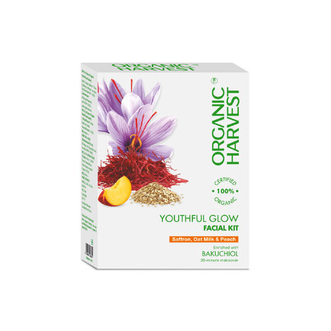 Buy Organic Harvest Youthful glow facial kit -Saffron, oat milk & peach-Purplle