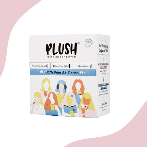 Buy Plush 100% Pure US Cotton 7 Ultra-Thin Natural Pads -A 4 large pads, 3 extra large padsA  and 2 pantyA liners-Purplle