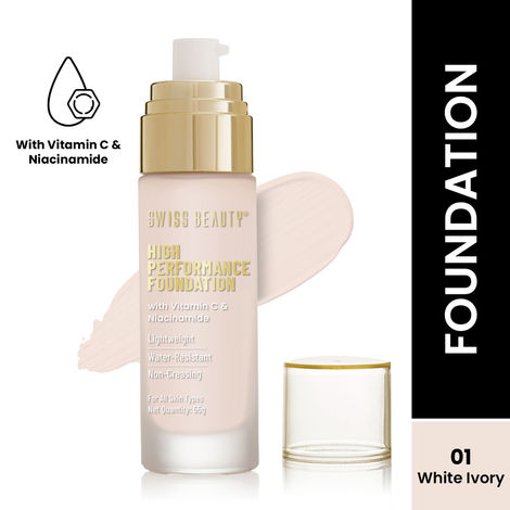 Buy Swiss Beauty High Performance Foundation | Water-Resistant | Medium to Buildable Coverage | Lightweight | Easy to Blend | With Vitamin C & Niacinamide|1 White-Ivory 55 gm-Purplle