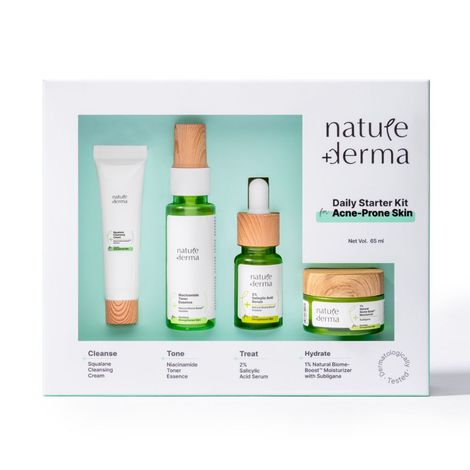 Buy Nature DermaA Daily Starter Kit For Acne-Prone Skin - Clear, Strengthened Skin with Natural Biome-BoostTM Solution 65ml-Purplle
