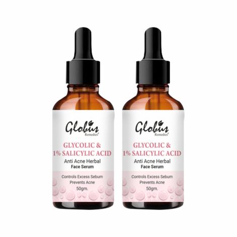 Buy Globus Remedies Glycolic & 1% Salicylic Acid Anti Acne Face Serum, 100ml (Pack of 2)-Purplle