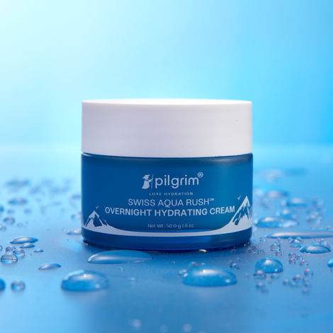 Buy Pilgrim Swiss Aqua Rush Overnight Hydrating Face Cream| Crafted with Powerful Hydrators, Aquaxyl™ & Ceramides | Overnight Intense Hydration | Fortifies skin barrier | 50g-Purplle