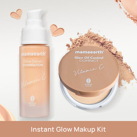Buy Mamaearth Glow Serum Foundation with Vitamin C & Turmeric for 12-Hour Long Stay - 01 Ivory Glow (30 ml) + Mamaearth Glow Oil Control Compact SPF 30 with Vitamin C & Turmeric for 2X Instant Glow - 02 Creme Glow (9 g)-Purplle