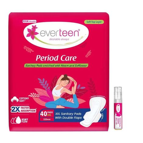 Buy everteen combo 40 XXL Soft Neem Safflower Sanitary Pads with Free Menstrual Period Pain Relief Cramps Roll- On (5ml)-Purplle