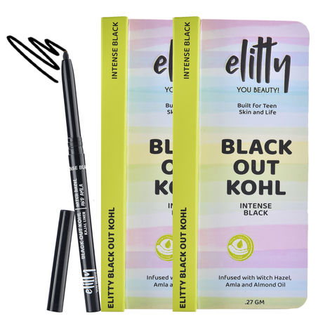 Buy Elitty Black Out Kohl- Intense Black Kajal, Smudge Resistant, Fade Proof, Infused with Witch Hazel, Amla,Almond Oil, Vegan & Cruelty Free - .27 gm, Makeup for Teenagers Pack Of 2-Purplle