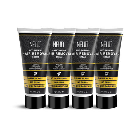 Buy NEUD Anti-Tanning Hair Removal Cream for Arms, Legs, Chest, Back in Men and Women - 50 gm x 4 Tubes-Purplle