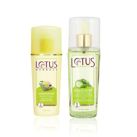 Buy Lotus Herbals Lemonpure Cleansing Milk 80 ml + Basiltone Toner 100 ml-Purplle