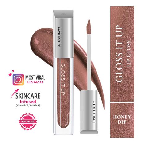Buy Love Earth Liquid Lip Gloss -Honey Dip For Soft & Dewy Lips Enriched with Vitamin E & Almond Oil |Lip Color For Glossy Look |Lightweight Non Sticky Lip shiner For Moisturizing Lips (Brown Glitter) 3 ml-Purplle