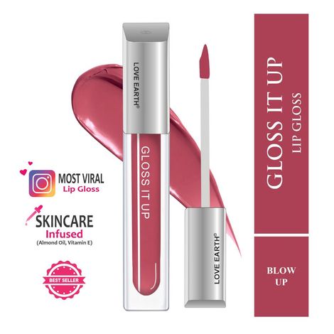 Buy Love Earth Liquid Lip Gloss -Blow Up For Soft & Dewy Lips Enriched with Vitamin E & Almond Oil Lip Color For Glossy Look |Lightweight Non Sticky Lip shiner For Moisturizing Lips (Dark Pink) 3 ml-Purplle