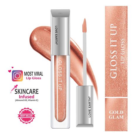 Buy Love Earth Liquid Lip Gloss -Gold Glam For Soft & Dewy Lips Enriched with Vitamin E & Almond Oil |Lip Color For Glossy Look |Lightweight Non Sticky Lip shiner For Moisturizing Lips (Golden) 3 ml-Purplle